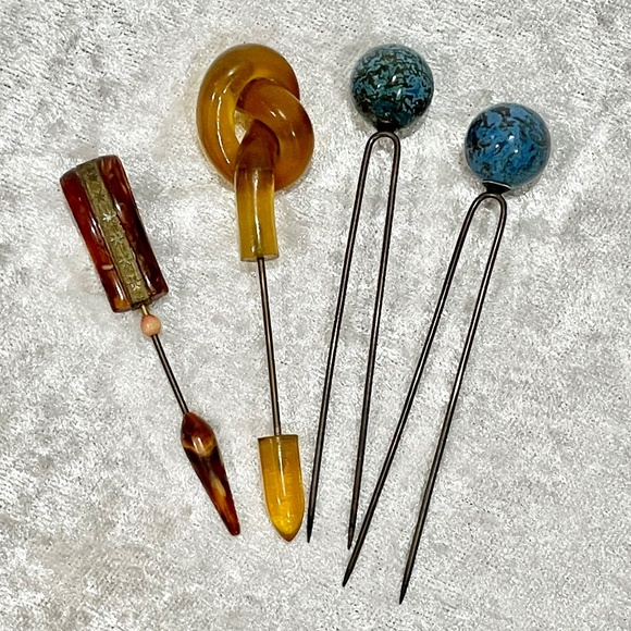 Antique Vintage Chinese Bakelite Hairpins Ornaments Japanese Accessories - Picture 1 of 7